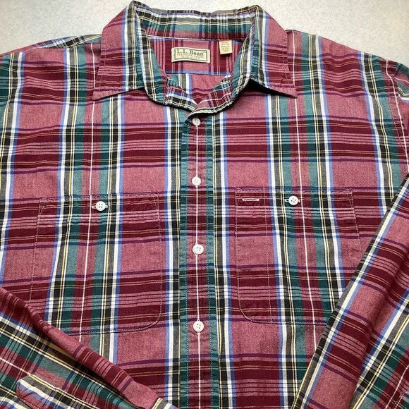 Vintage L.L. Bean Long Sleeve Heavy Plaid Shirt XL Tall Red Green Blue - Picture 3 of 7